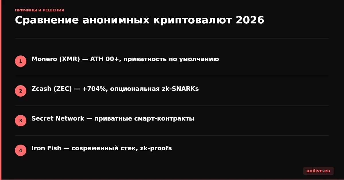 Сравнение анонимных криптовалют 2026
