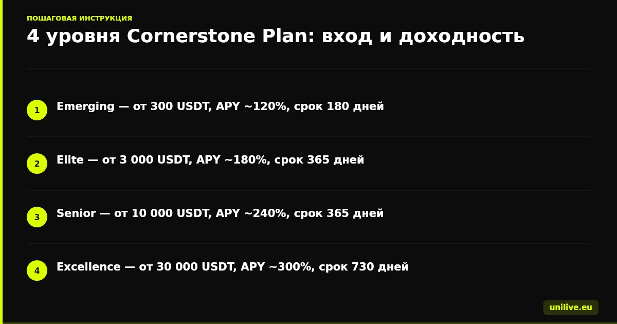4 уровня Cornerstone Plan: вход и доходность
