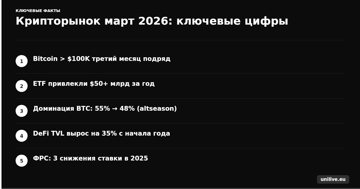 Крипторынок март 2026 - ключевые цифры и тренды