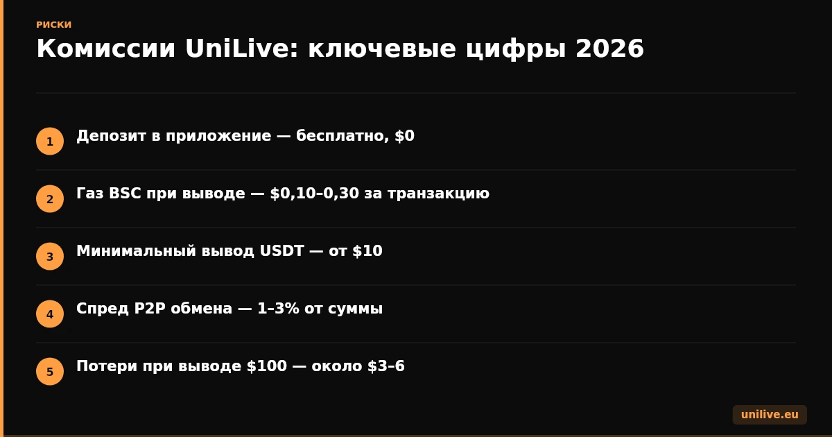 Комиссии UniLive: ключевые цифры 2026