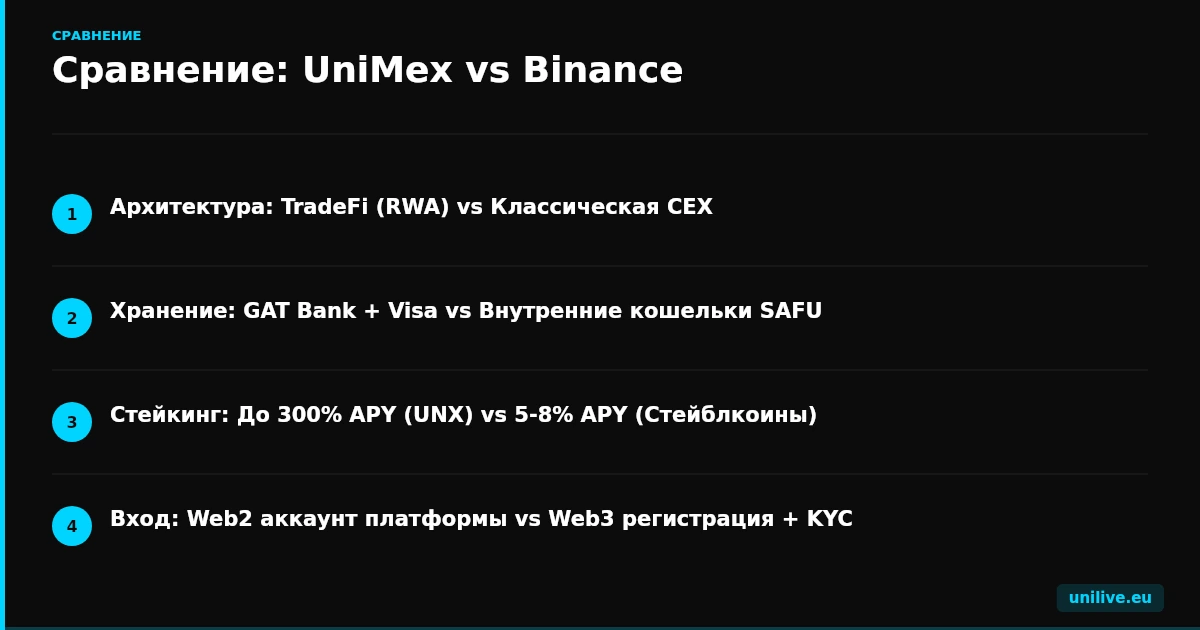Сравнение: UniMex vs Binance