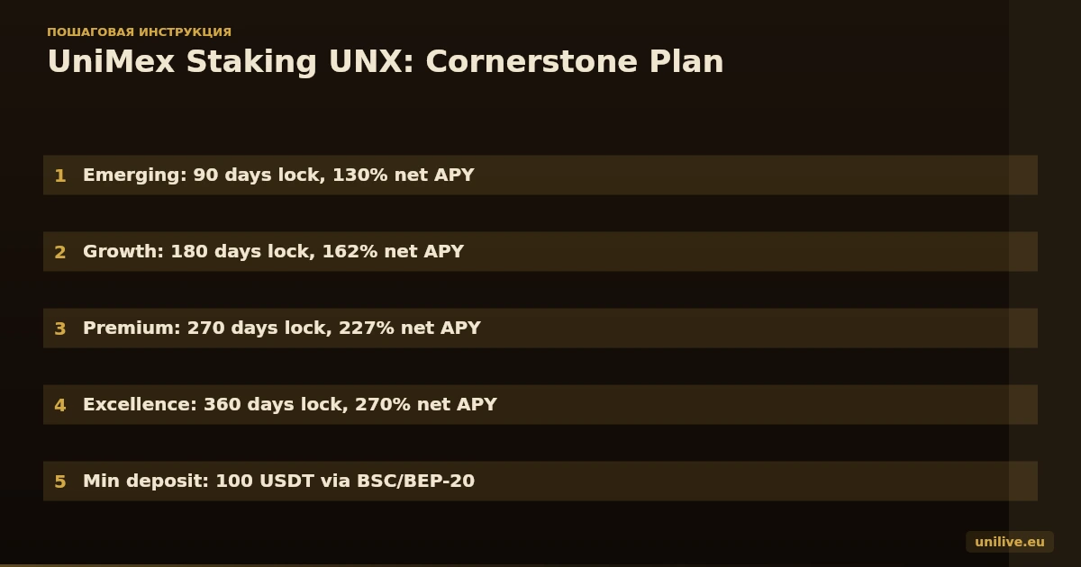 UniMex Cornerstone Plan staking tiers