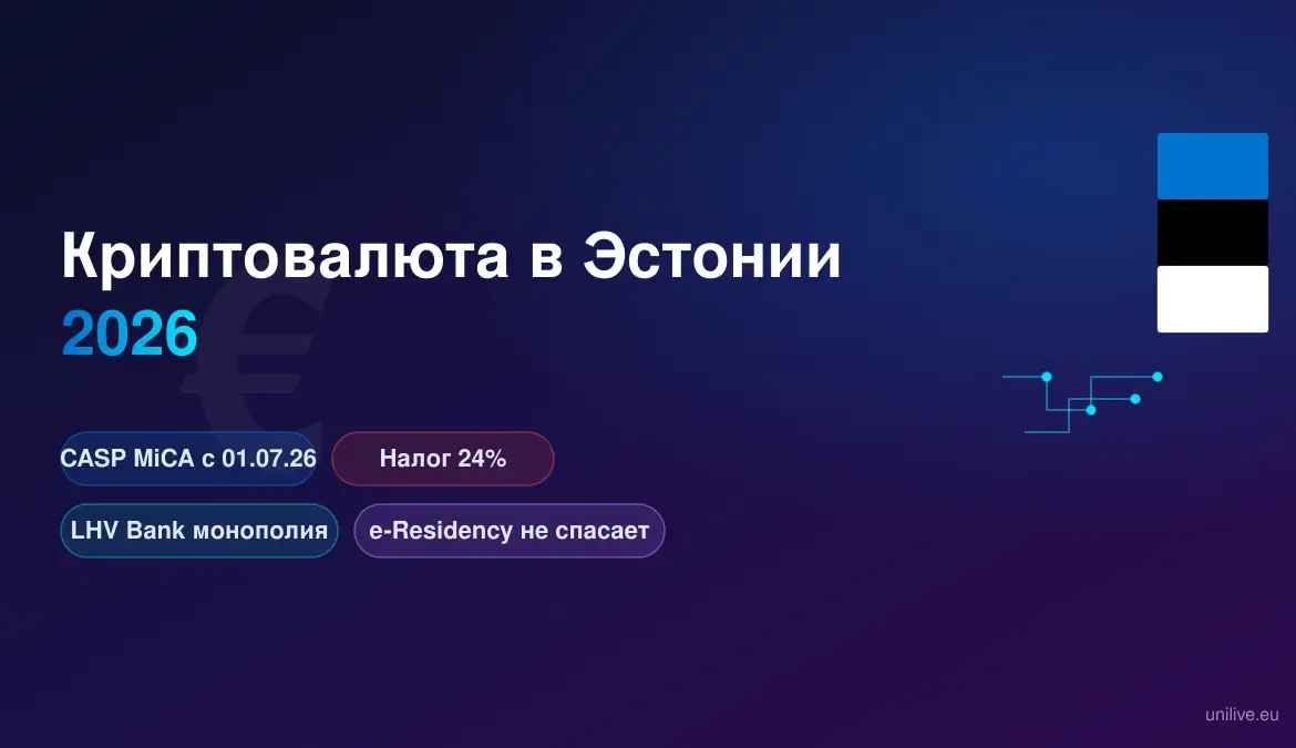 Конец VASP-хаба: Эстония переходит на MiCA CASP к 1 июля 2026