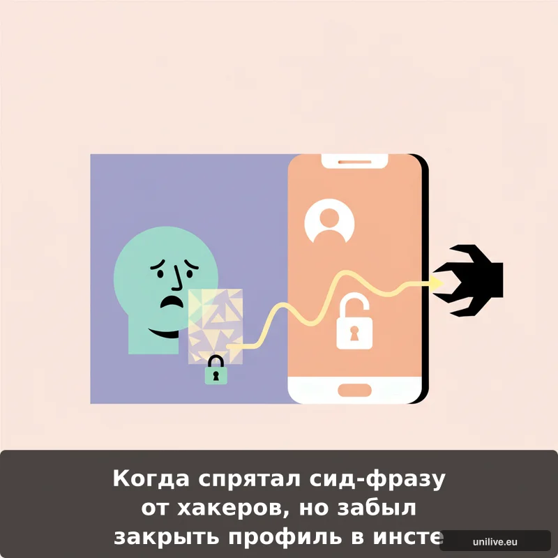 Когда спрятал сид-фразу от хакеров, но забыл закрыть профиль в инсте
