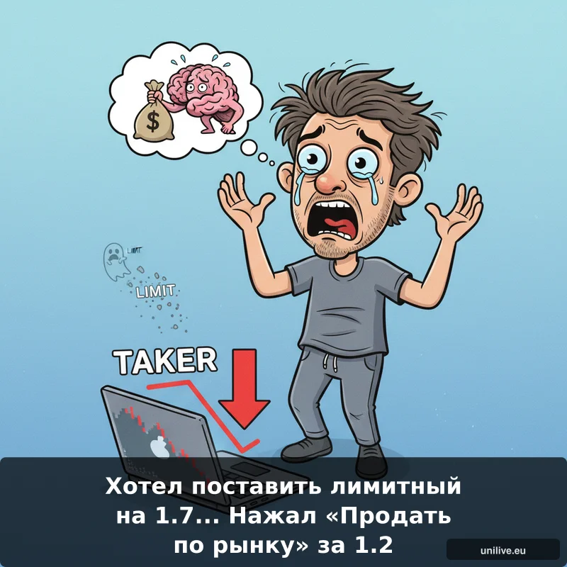Хотел поставить лимитный на 1.7... Нажал Продать по рынку за 1.2