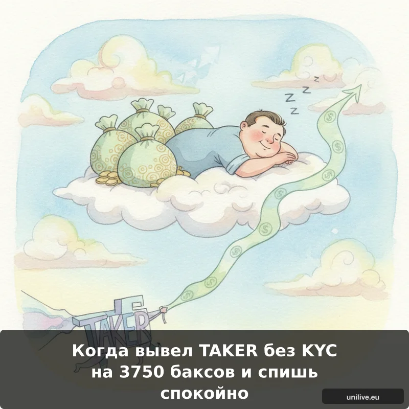 Когда вывел TAKER без KYC на 3750 баксов и спишь спокойно