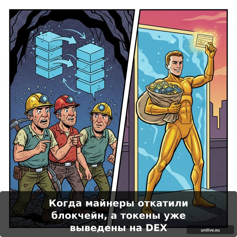 Когда майнеры откатили блокчейн, а токены уже выведены на DEX