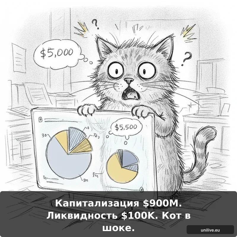 Капитализация $900M. Ликвидность $100K. Кот в шоке.