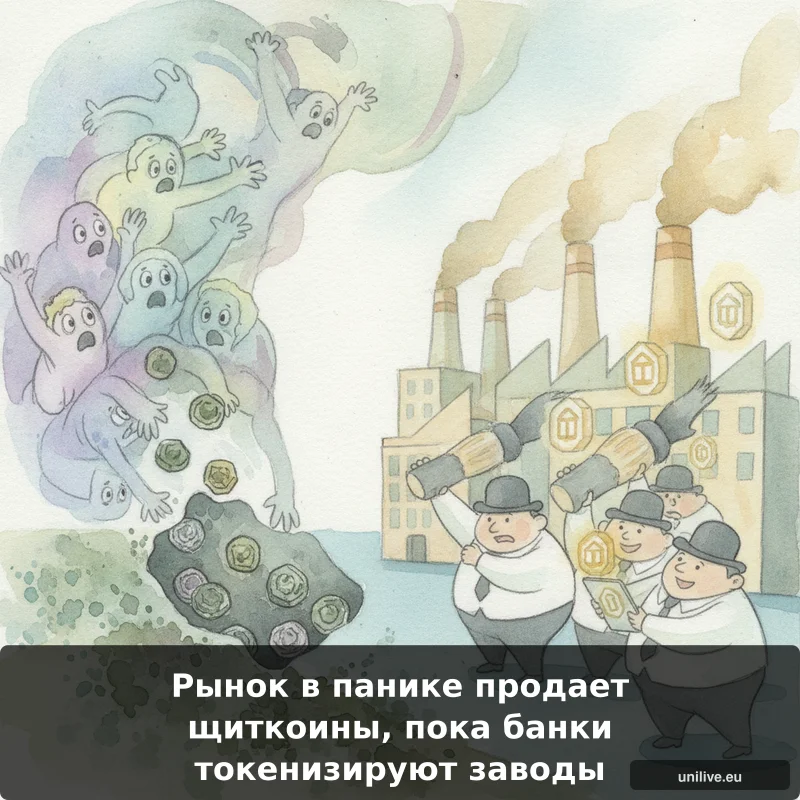 Рынок в панике продает щиткоины, пока банки токенизируют заводы